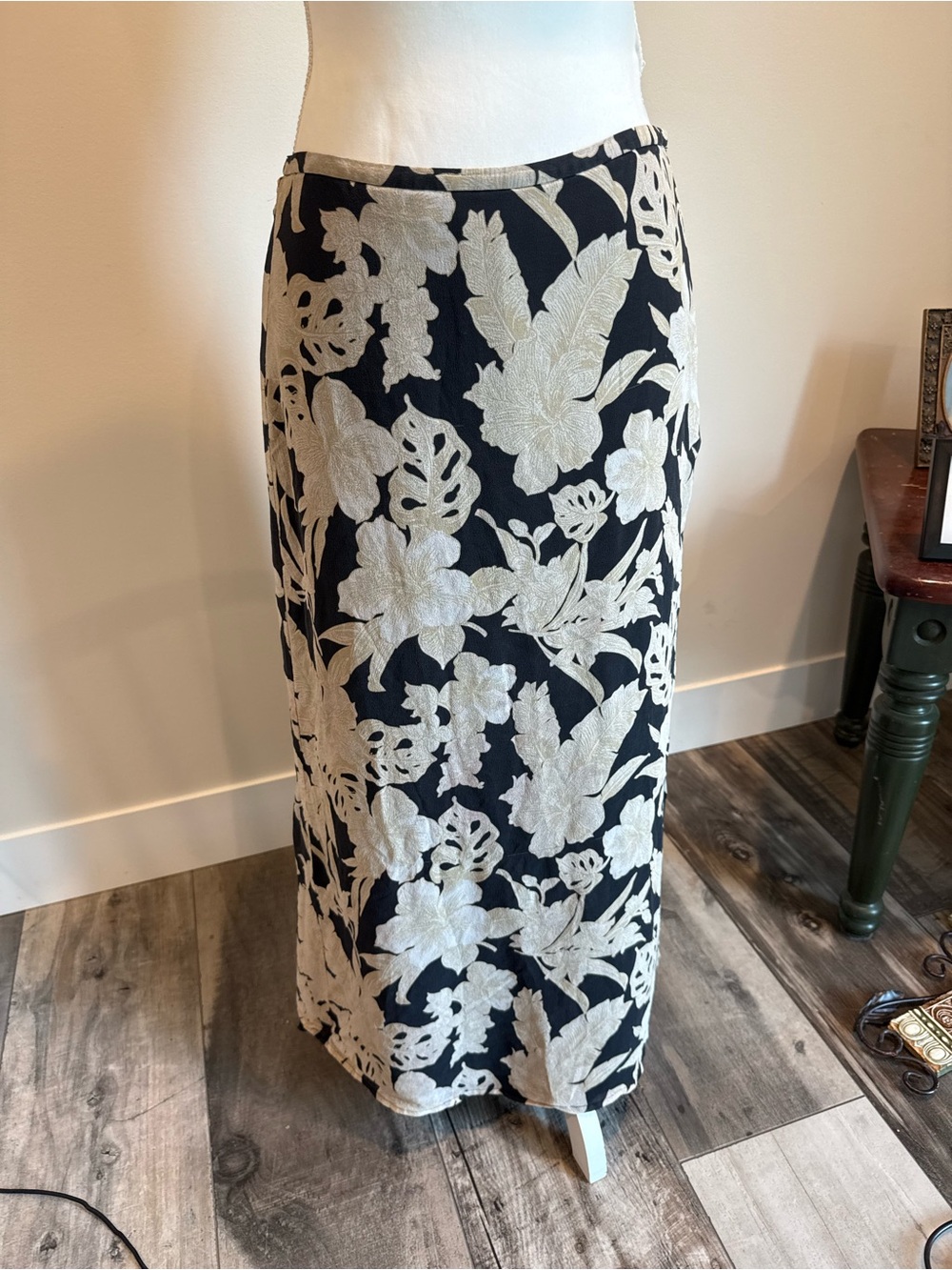 Laura Ashley Black Maxi Skirt with Cream Floral Print